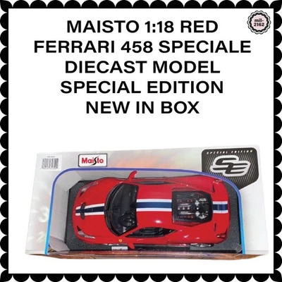 MAISTO 1:18 ROJO FERRARI 458 MODELO DIECAST ESPECIAL EDICIÓN ESPECIAL - NUEVO EN CAJA Foto 1 de 4
