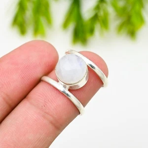 Rainbow Moonstone Gemstone 925 Sterling Silver Handmade Jewelry Ring For Gift - Picture 1 of 5