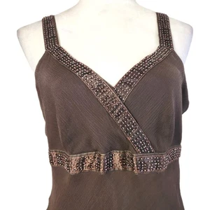 Y2K Mixit Seide Midi Slip Kleid Gr. 10 braun Hand Perlen Woodland Fairy Whimsigoth - Bild 1 von 22