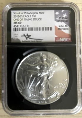2015(P) S$1 American Silver Eagle NGC MS69, Mercanti Sig, Struck at Philadelphia - Image 1 of 4