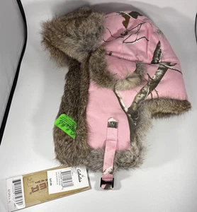Sombrero de invierno Lil Mad Bomber piel de conejo oreja solapa rosa trampero juvenil XL NUEVO CON ETIQUETAS - Imagen 1 de 9