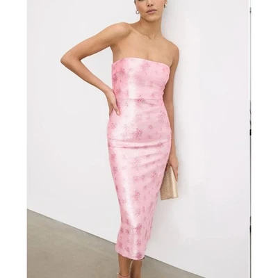 Vestido Midi Loveshackfancy Rosa Lentejuelas TALLA 4 Sin Tirantes Formal Diseñador $700 Foto 1 de 4