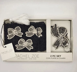 Viral Rachel Zoe White Black Silver White Bow Coin Pouch Bag Charm/Key Ring 2pc - Picture 1 of 2