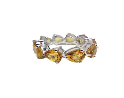 Argento Citrino Pera Anello Eternity Eternità Completo Fede Nuziale 925 - Immagine 1 di 4