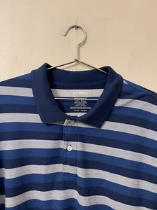 LL Bean Traditional Fit Polo Shirt Blue Stripe 100% Cotton Mens XXL, HOLES - Picture 1 of 4