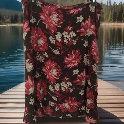 Falda de Seda Ann Taylor 12 Marrón Grande Rosa Polvorienta Floral Hasta la Rodilla Forrada Cremallera Foto 1 de 4