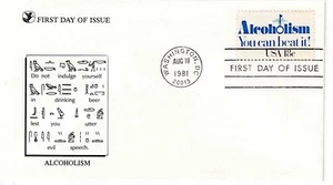 US Scott #1927, First Day Cover 8/19/81 Washington Single Alcoholism - Picture 1 of 1