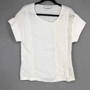 A.L.C. Womens Top Blouse T-Shirt Woven Crochet Side White Medium M - Picture 1 of 11