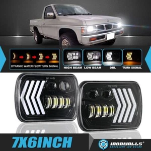 Pair 7X6" LED Headlights Hi/Lo DRL Dynamic Turn Signal for Nissan Pickup Truck - Foto 1 di 12