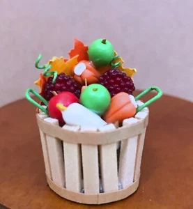 Dollhouse Miniature  Mixed Vegetables in Wooden Basket - Picture 1 of 2