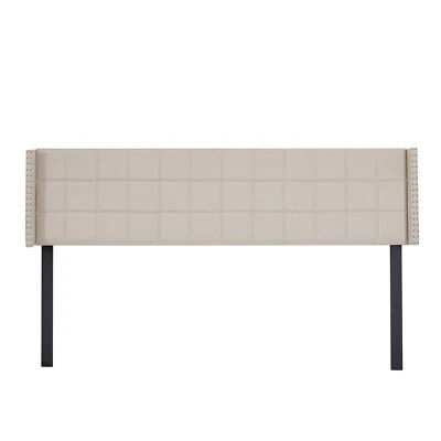 Cabecero tapizado con respaldo de ala acolchado Queen/King cabeza de clavo decoración ajuste de altura Foto 1 de 4