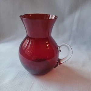 Vintage Tiny Ruby Red Glass Pitcher Clear Glass Handle & Tiny Spout - Picture 1 of 7