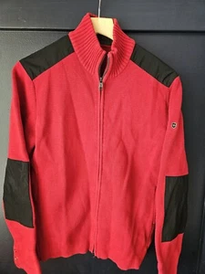 Victorinox Full Zip Knit Red Sweater Bomber Jacket Mens Large Double Elbow Sz L - Picture 1 of 8