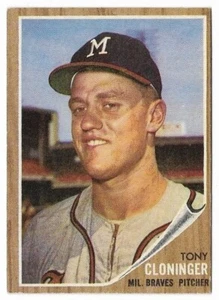 TONY CLONINGER 1962 Topps RC #63 Milwaukee Braves SALE GOES TO GOOD CAUSE π₯βΎπ₯ - Picture 1 of 2