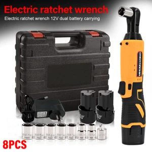 2 Batteries Cordless Right Ratchet 3/8'' 90° 580Nm Electric Power Ratchet Wrench - Picture 1 of 13