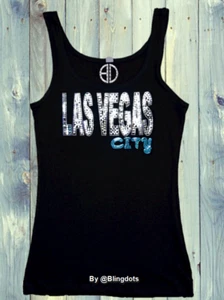 NWT Women's Las Vegas City Bling T shirt Sequins Tank Top No Rhinestones - Picture 1 of 6