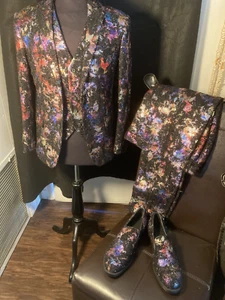 Amazing Custom Made Italian Brocade 3 Piece Suit 38R with Matching Shoes 9D - Picture 1 of 16
