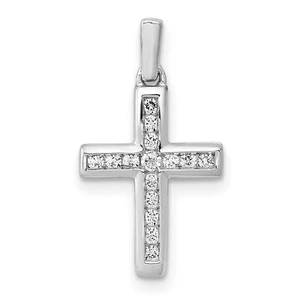 14k White Gold 1/6ct Diamond Latin Cross Charm Pendant - Picture 1 of 7