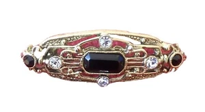VTG 1928 Gold Tone Black Rhinestones Brooch Pin 1-3/4"x9/16" - Picture 1 of 5