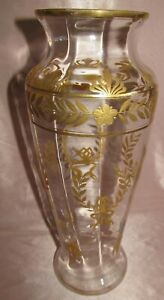 Joli vase en cristal ancien décor doré à l'or fin