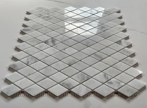 C86XP White Carrara Marble Rhomboid Diamond Mosaic Tile Polished Venato - Picture 1 of 6