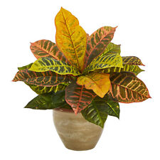 Nearly Natural 15in. Garden Croton Artificial Plant in Ceramic Planter (Real Tou
