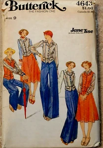 VINTAGE BUTTERICK #4643 MISSES SIZE 9 BLOUSE VEST SKIRT PANTS PATTERN 1970's - Picture 1 of 9