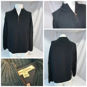Tommy Bahama Sweater M Men Black ¼ Zip Thick Cotton YGI L1-652 - Picture 1 of 10