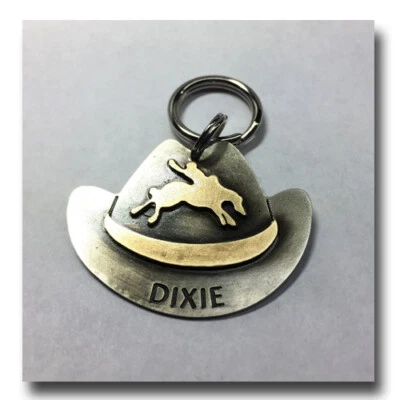 Western Cowboy Cowgirl Hat Pet ID Dog Name Tag Free Engraving Brass Nickel Silv - Image 1 of 4