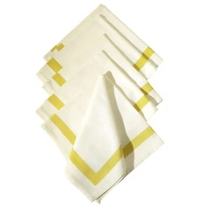 6 Linen Napkins Ivory Green Band Classic Farm Country Retro Vtg - Picture 1 of 3