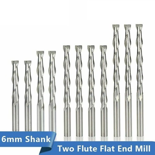 Flat End Mill 6mm Shank 2-Flute Spiral Milling Cutter CNC Router Bit ...