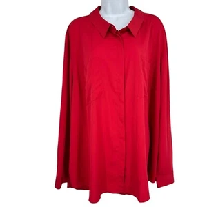 Lane Bryant Red Long Sleeve Button Down Back Slit Shirt Size 26/28 - Picture 1 of 13