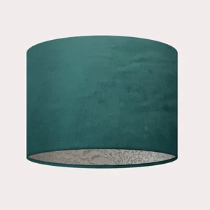 Forest Green Velvet Champagne Gold Paisley Floral Drum Lampshade - Picture 1 of 6