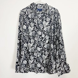 Eton Oberhemd Herren XL Blau Blumen Knopfleiste Langarm Slim Fit Seide Neu ohne Etikett - Bild 1 von 10