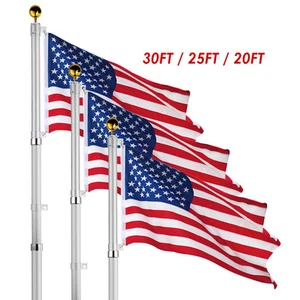 AplusChoice 20/25/30 Ft Aluminum Flag Pole Sectional/Telescopic Flagpole Kit - Picture 1 of 46