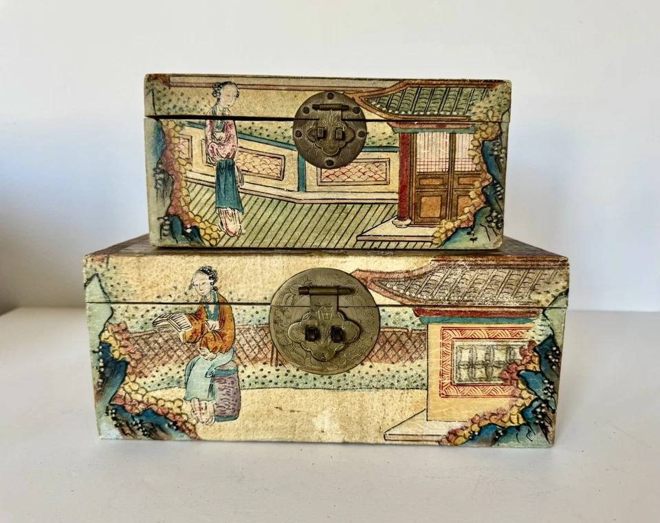 中国古董手绘猪 WARDROBE CHEST 黄铜/硬件 — 第 1/4 张图片