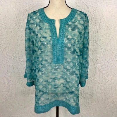 Camisa Top Túnica Chicos 2 Talla L Turquesa Popover Semi Transparente Ligera Foto 1 de 4