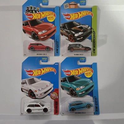 Hot Wheels 1990 Honda Civic EF Lot Of 4 Black, White, Teal, Red - Image 1 of 4