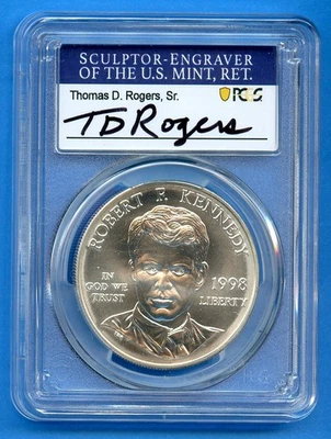 1998 S PCGS MS-69 Kennedy Silver Dollar RFK $1 US Mint Coin Rogers Signed - Image 1 of 3