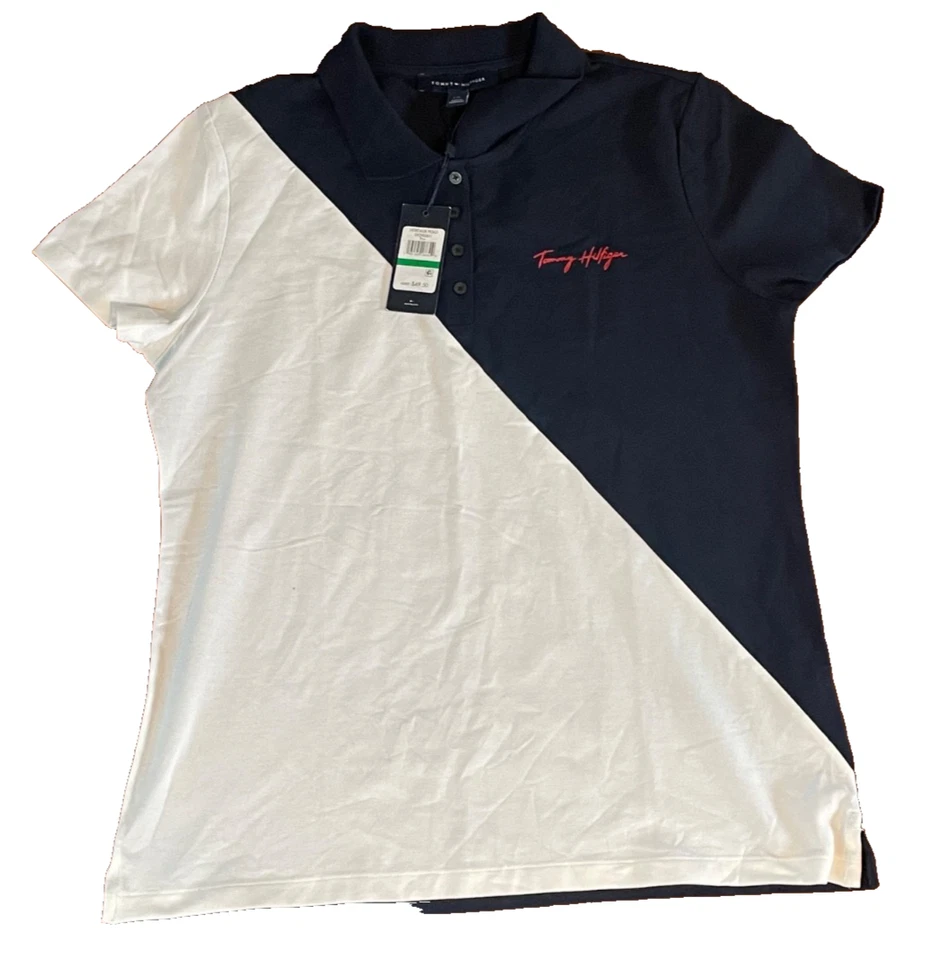 Nuevo Tommy Hilfiger Camisa Mujer’s L Azul Marino Golf Polo Camiseta Manga Corta Top Foto 1 de 3