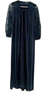 Vintage Lorraine Peignoir Sheer Black Nylon Robe Embroidered Lace Small - Picture 1 of 8