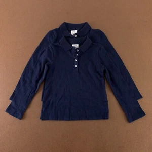 Gap Kids Girls XS (4/5) Navy Blue Pique Cotton Long Sleeve Polo Shirt 2 Pack New - Picture 1 of 4