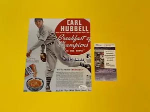 WHEATIES New York Giants CARL HUBBELL SIGNED PHOTO AD JSA - Picture 1 of 1