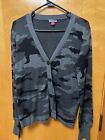 Vince Camuto Black & Gray Camouflage Button Up Cardigan Women?S L