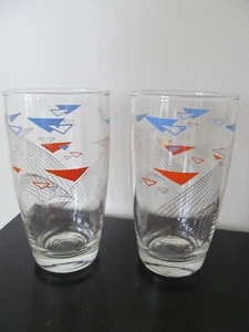 VTG Anchor Hocking Glass Tumbler Atomic Boomerang Red Blue Gold Charley Harper - Picture 1 of 2