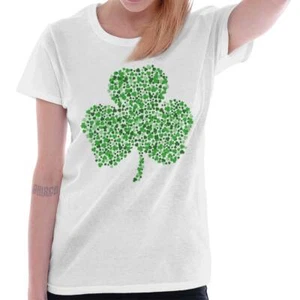 St Patrick's Day Four Leaf Clover Shamrock Womens Top Junior Graphic Tee - Picture 1 of 8