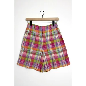 Ralph Lauren Madras Shorts 7" hoher Bund plissiert vorne kariert Größe 2 - Bild 1 von 6
