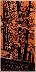 BLACKWATER WOODS two color woodcut hand printed - Picture 1 of 1
