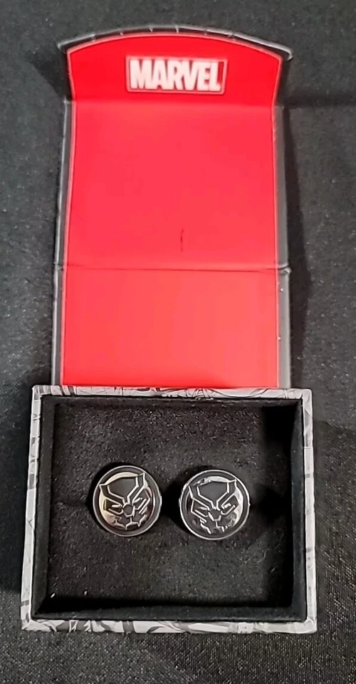 Juego de gemelos Black Panther para hombre, Marvel Comics, caja abierta nueva Foto 1 de 4