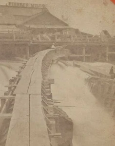 Pioneer Mill bridge St. Anthony's Falls Minneapolis MN Doremus Stereoview c1875 - Picture 1 of 5